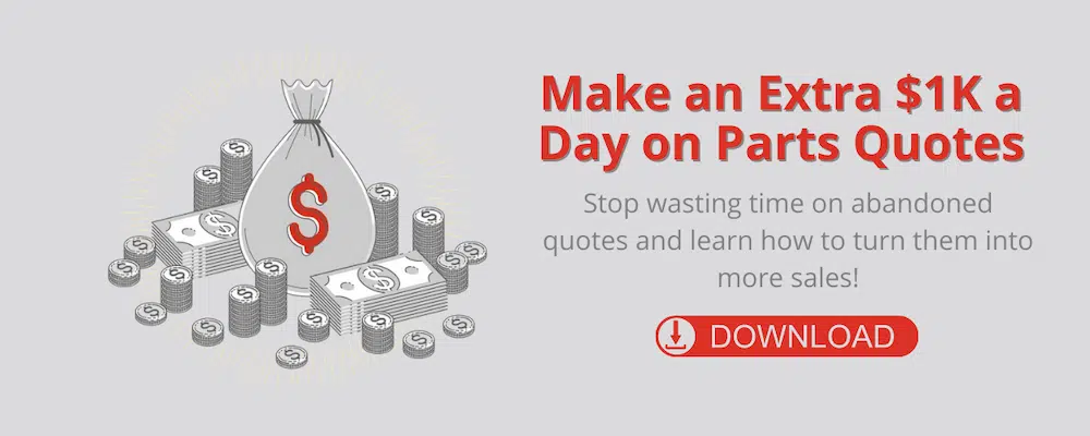 How to Make an Extra $1K a Day from Parts Quotes (1) banner for free guide showing parts managers how to make an extra thousand dollars a day on parts quotes